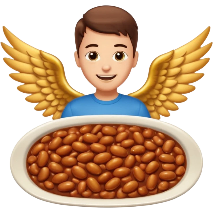 Create baked beans with wings on them with teenager boys people’s faces on them  emoji