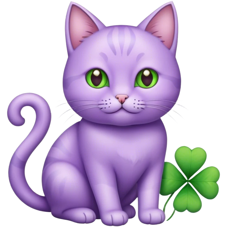 lavender cat with a four-leaf clove emoji
