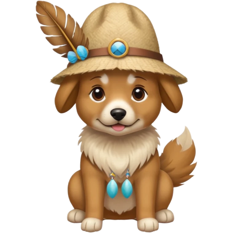 A dog wearing a feather hat, at the beach emoji
