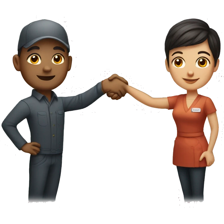 restaurant owner and blogger shaking hands, both with fair skin, in great detail emoji