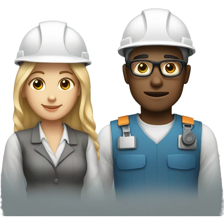 two architects or engineers a man and a woman, dark and white skin emoji