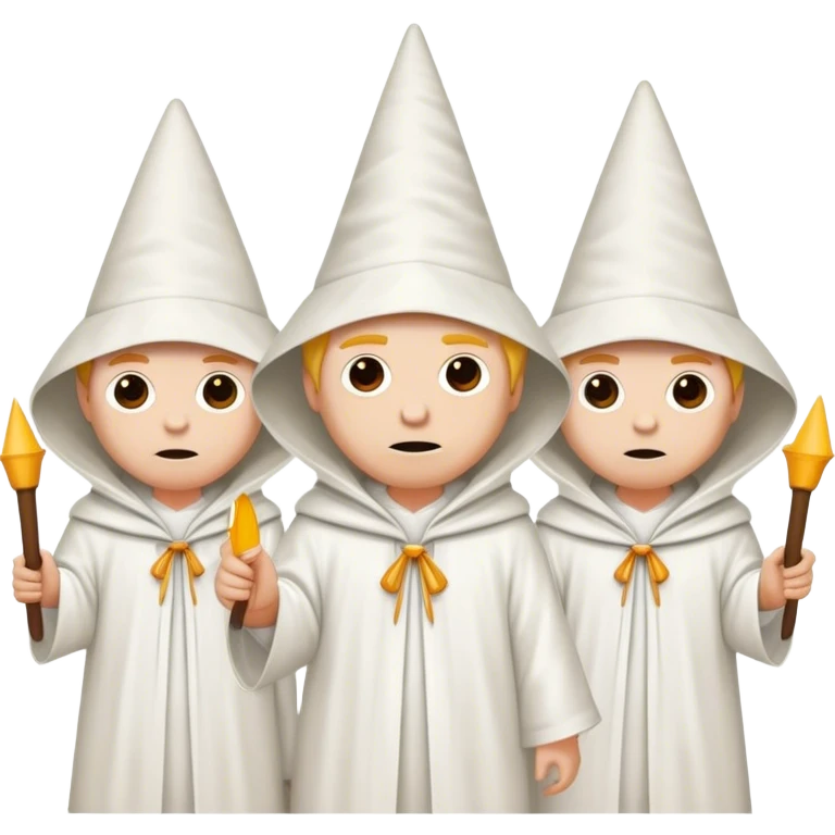 a group of people wearing all white robes, pointed dunce hoods emoji