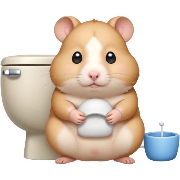 Cute chubby cartoon-style hamster sitting on toilet pooping looking as if he had an accident emoji