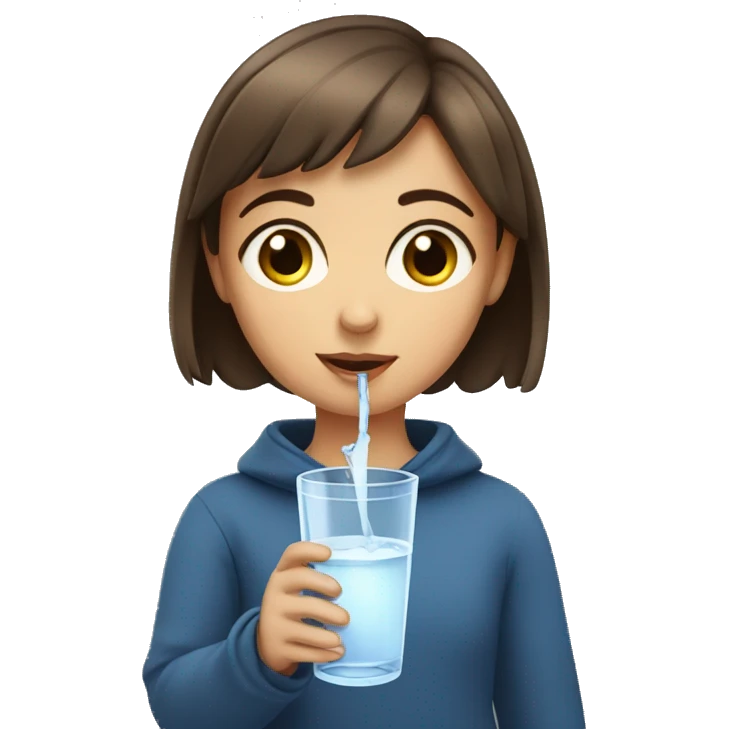 girl with short brown hair and hazel eyes drinking water emoji