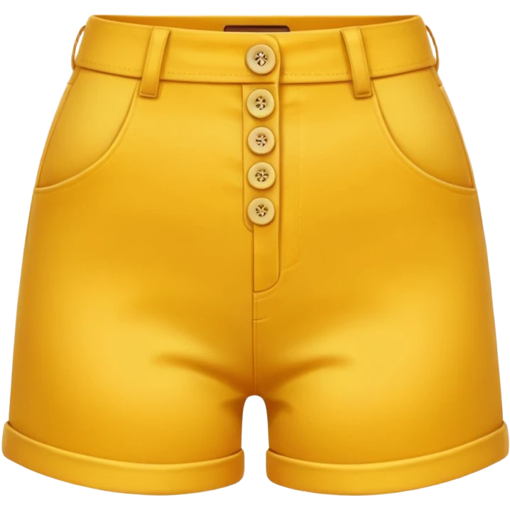 A 3D cartoon Golden yellow high-waist shorts with visible seams and buttons, soft shading, isolated plain background, Memoji-style. emoji