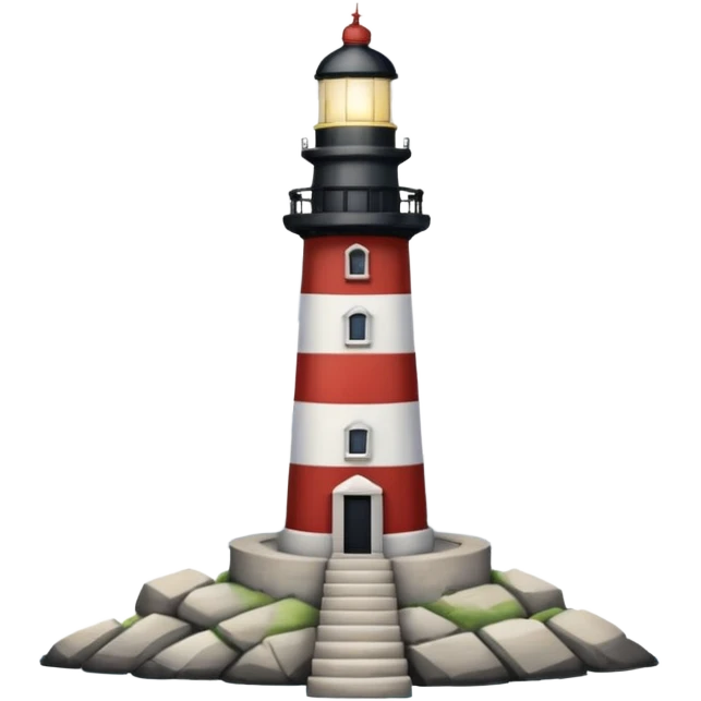 A light house that light forms the number 7 in the clouds in the distance emoji