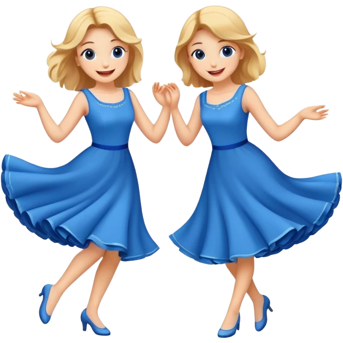 smiling girls in blue dresses dancing emoji