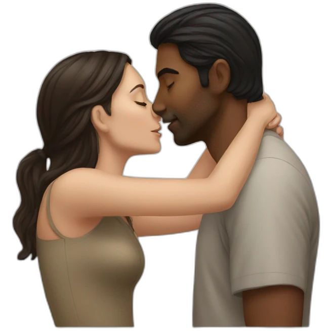 white woman kissing indian man emoji