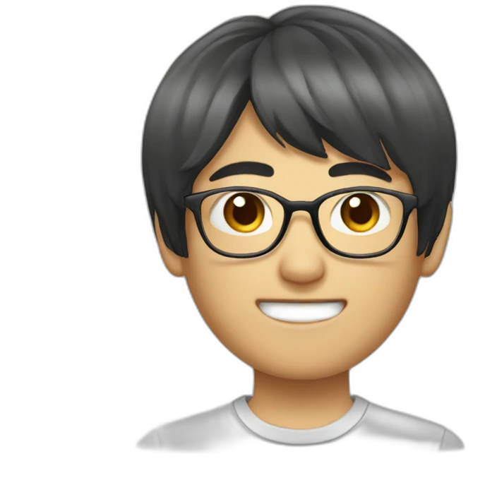 volumy bowlcut hair asianboy with glasses emoji