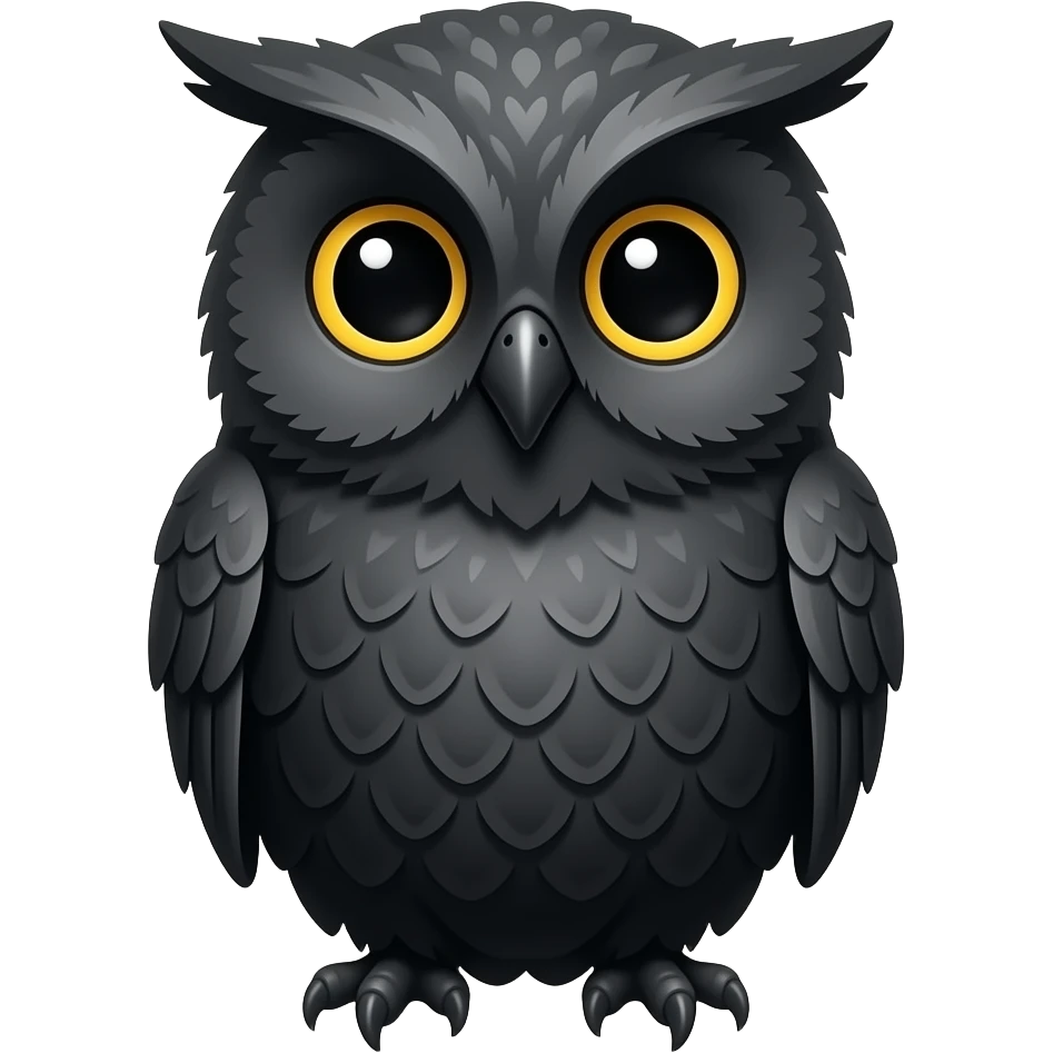 a cute, detailed black owl emoji