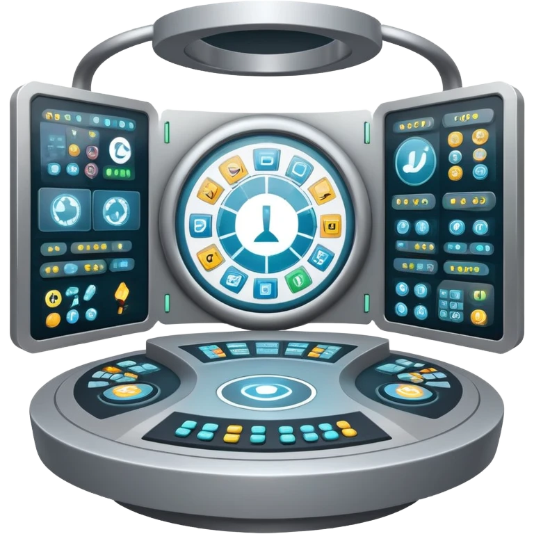 Circular control room with radial displays and consoles emoji