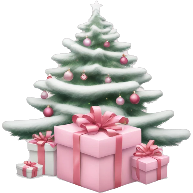 Light pink Christmas gifts under a white Christmas tree  emoji