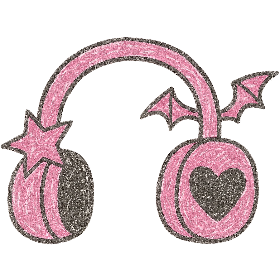 Remove the background, keep only the pink gothic headphones in children doodle style, with playful gothic shapes and simple lines, with no background. emoji