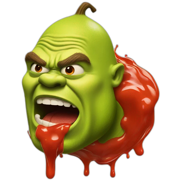 Angry Shrek with red sauce pouring from mouth emoji
