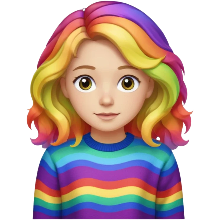 Lila renkli dalgalı saç beyaz tenrengi hafif çekik gözlü uzun kollu gökkuşağı swit emoji