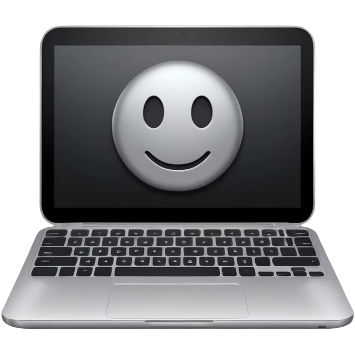 iOS-style emoji of a modern laptop. Smooth gradients, rounded shape, metallic look. Simple, clean, no background, balanced proportions black screen. emoji