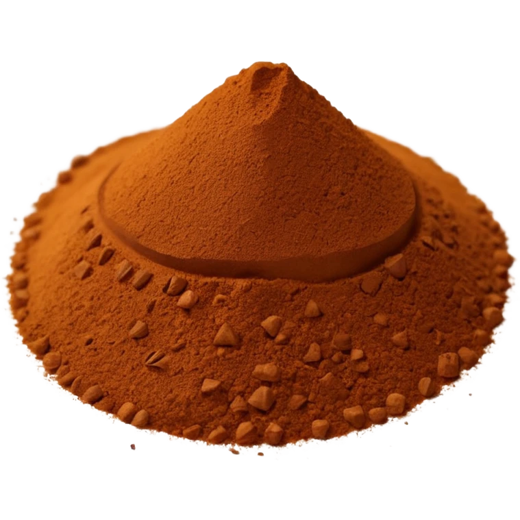 garam masala powder, mound or scatter, rich brown, fine to grainy texture, warm brown to cinnamon, subtle specks, natural irregular shape, clean 3D, soft shadows, transparent background, emoji scale emoji