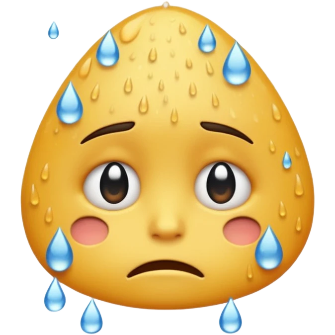 sad emoji with rain falling on it, expressive face, clear rain drops, visually communicates sadness emoji