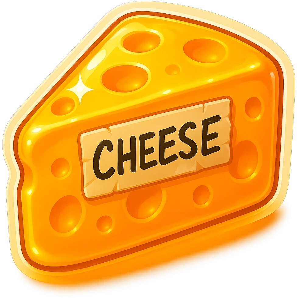 Make the writing on the tape even messier and the tape look less perfectly put on, more crooked and wrinkled. Make the cheese glow a little more and add some shadow under the cheese. Keep the style hyper-detailed, retro 90's toy look, semi-transparent plastic. emoji