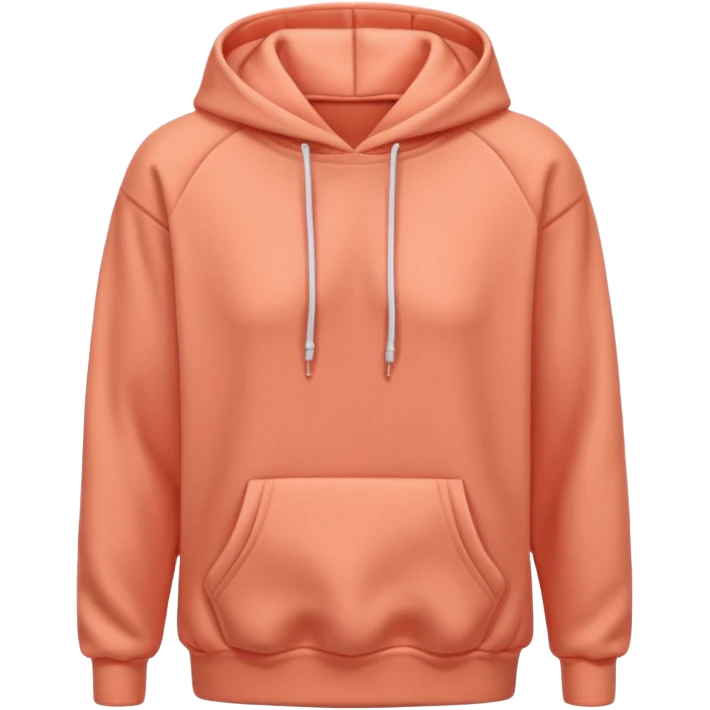 A 3D cartoon peach-coral hoodie with soft folds, drawstrings, and a casual fit, isolated plain background. plain , no texture. emoji