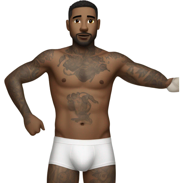 man with tattoo in fitted underwear white emoji