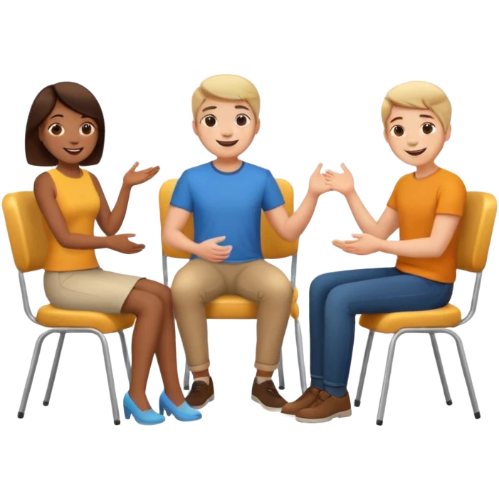 tre persone in cerchio su delle sedie che si parlano emoji