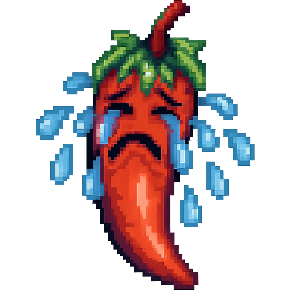 Add more large blue tears to the crying chili pepper, keep the background transparent. The style should resemble the original chili pepper crying illustration with transparent background. emoji