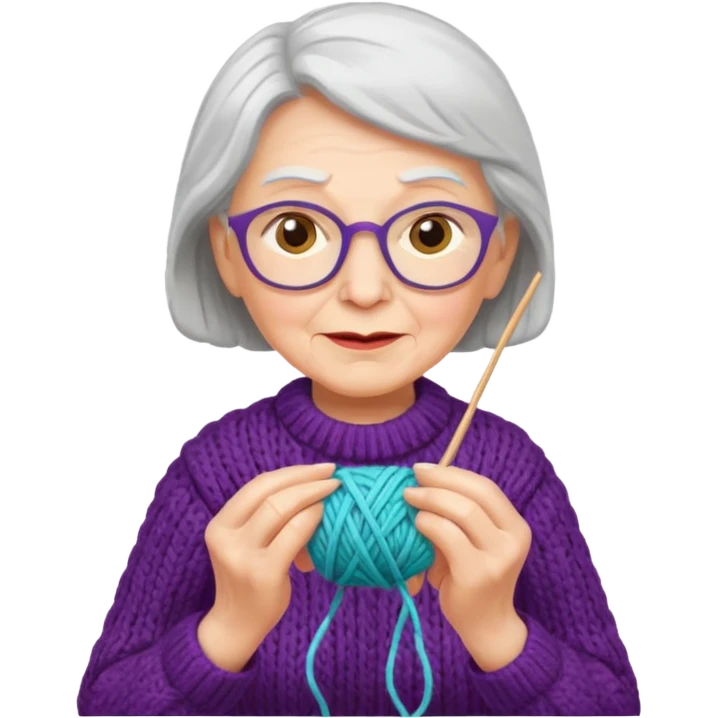 elderly woman knitting yarn emoji