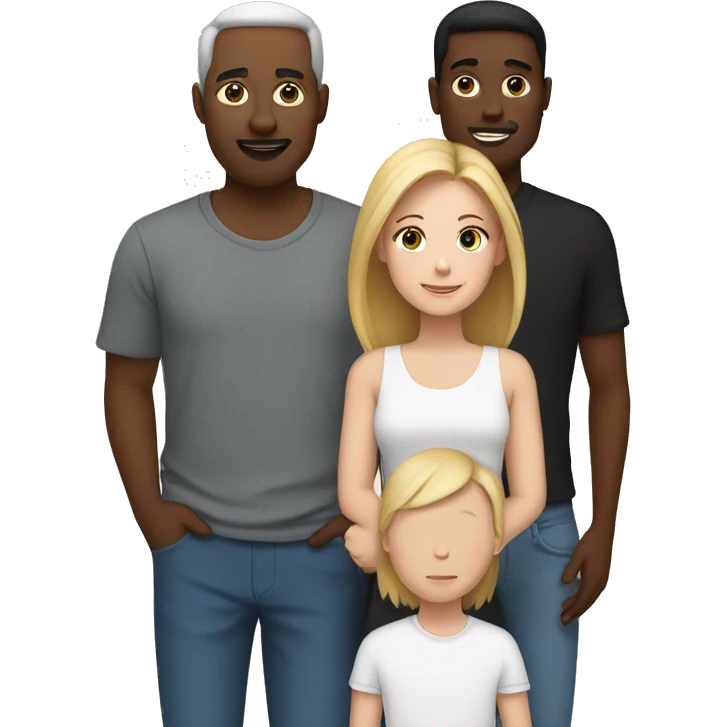 Blended family with white parents, one adult white daughter, one adult white son, one adult black son  emoji