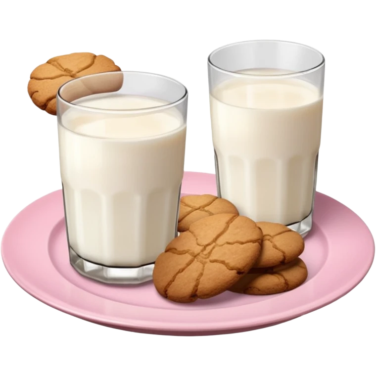 glass of milk, ginger cookies on a pink plate emoji