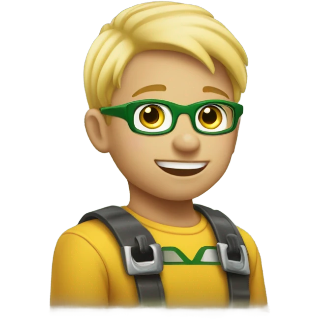 Blonde headed little boy playing under a John Deere tractor emoji