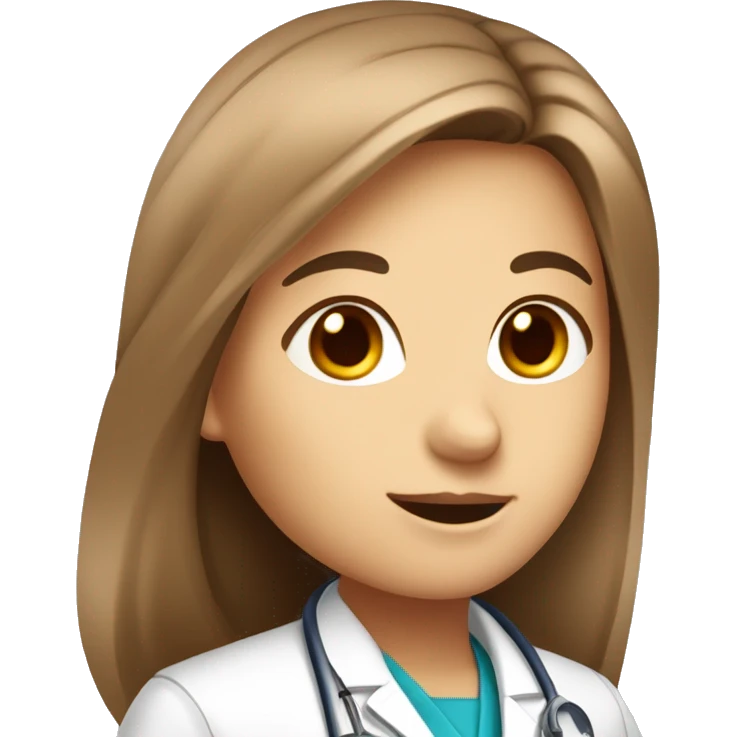 A biologist Girl: Brown, long and straight hair, blue eyes, and medical coat and chemical tests tube  emoji