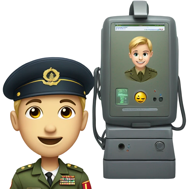 smiling boy in military uniform taking lie detector emoji