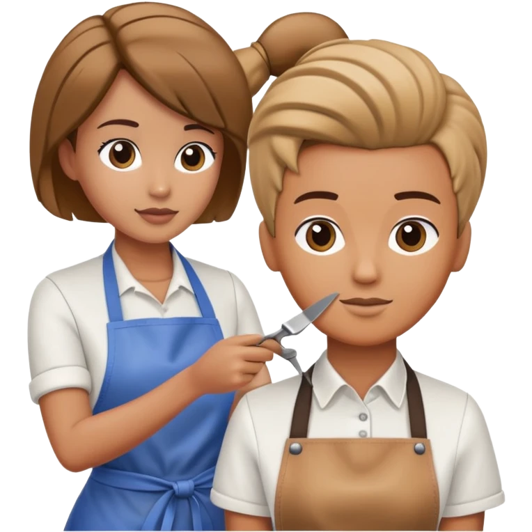 hair stylist wearing apron teaching student using mannequin head emoji