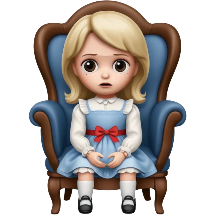 scaredannabelle doll is sitting on the chair


















 emoji
