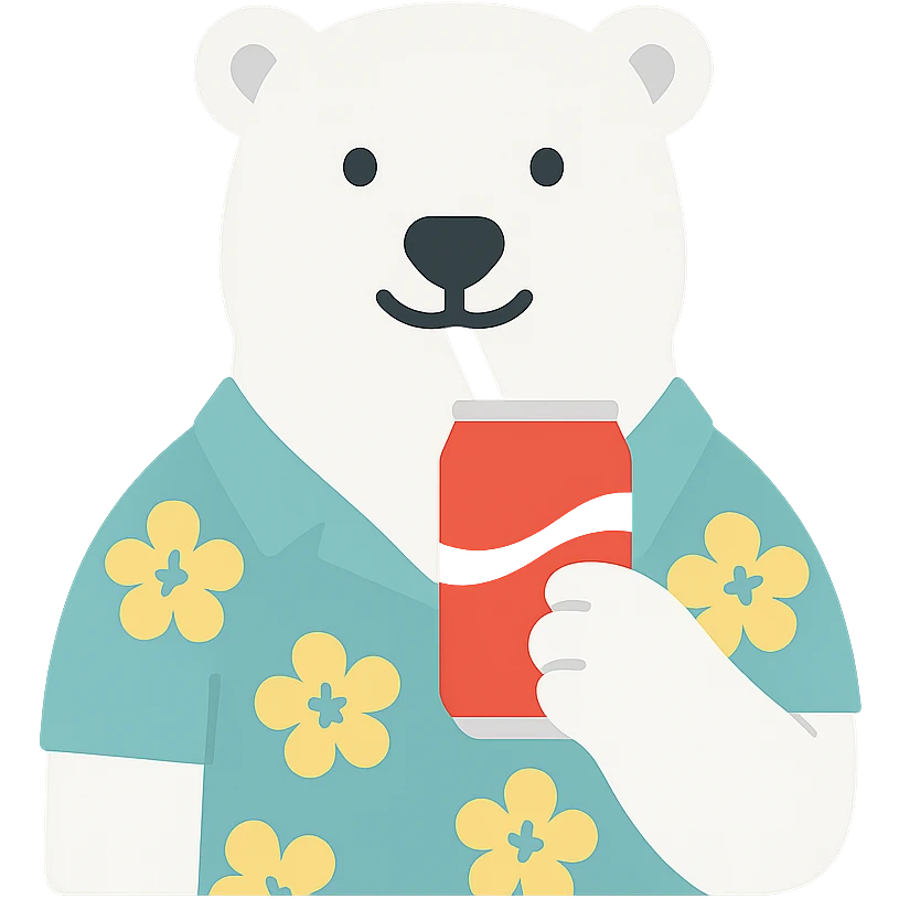 polar bear wearing a Hawaiian shirt and drinking Coca Cola emoji