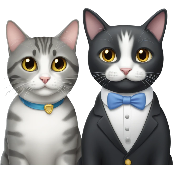 Tuxedo cat and gray tabby cat emoji