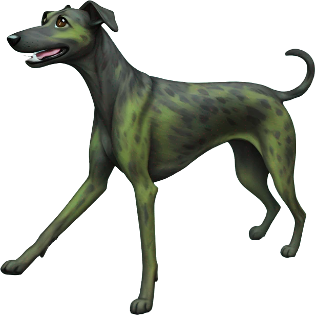 Brindle dog black face lurcher running cyan green blue lighting emoji