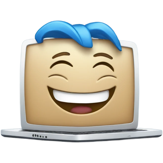 A blue laptop laughing emoji