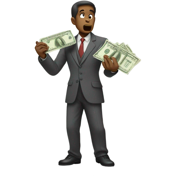 greedy standing man seeing money in his both hands emoji