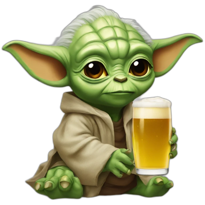 Yoda drink beer with à dinosaure emoji