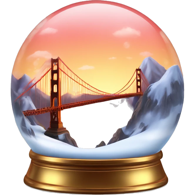 golden gate bridge hot snow globe, 4k, no background, sunset emoji