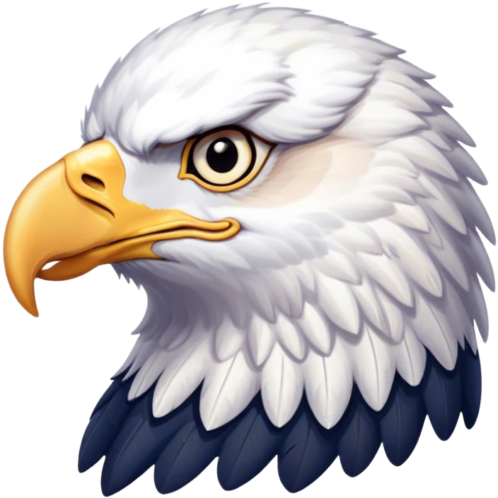 Cinematic Noble American Eagle Portrait Emoji, Poised and regal, with a powerful, broad build, a distinctive white-headed silhouette contrasting a dark, formidable body, and piercing, intense eyes, Simplified yet sharp and sophisticated features, highly detailed, glowing with a soft, majestic radiance, high shine, intelligent and commanding, stylized with an air of national pride, focused and vigilant, soft glowing outline, capturing the essence of a watchful and confident American eagle that appears ready to soar out of the screen with effortless authority! emoji