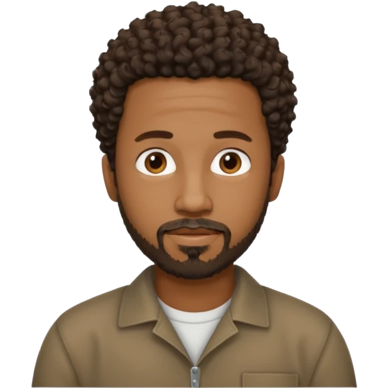 Black male, short curly hair, goatee beard, casual style emoji