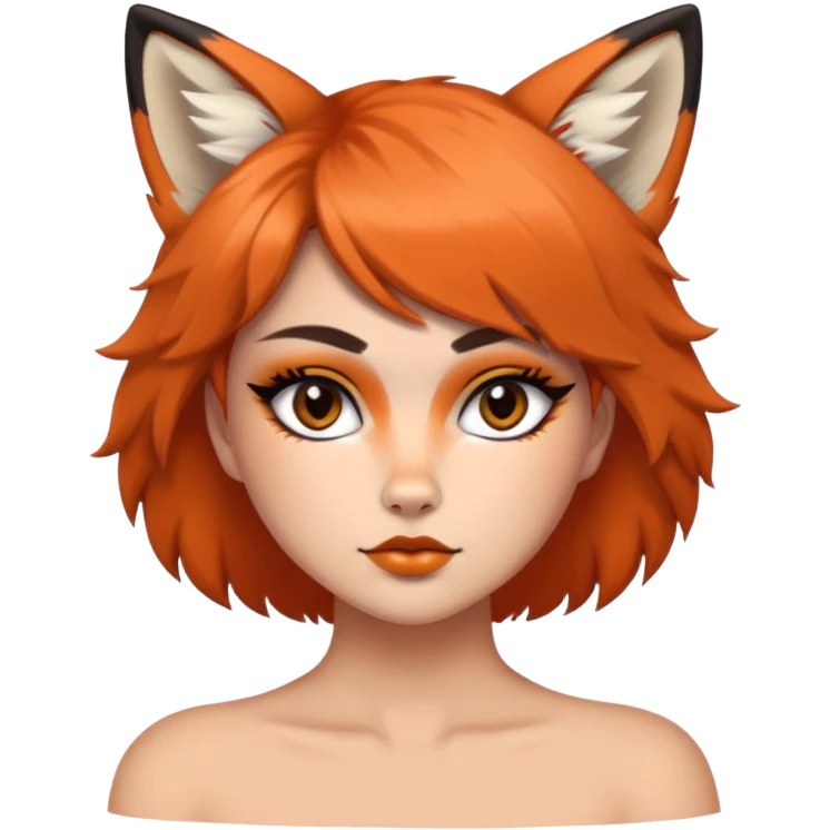 Girl, fox eyeliner, hot asf, tits, short fluffy wolfcut emoji