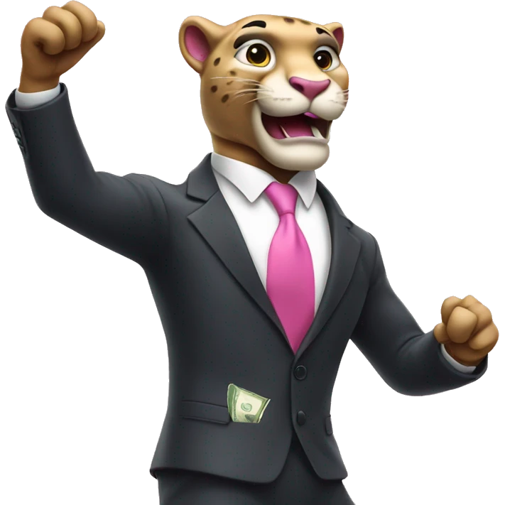 pink panther in a suit throwing money emoji