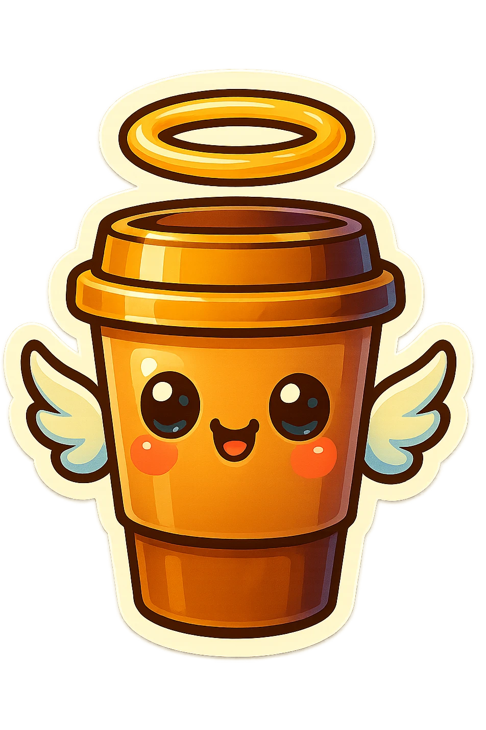 Tall coffee cup, shiney eyes, angel halo, wings emoji