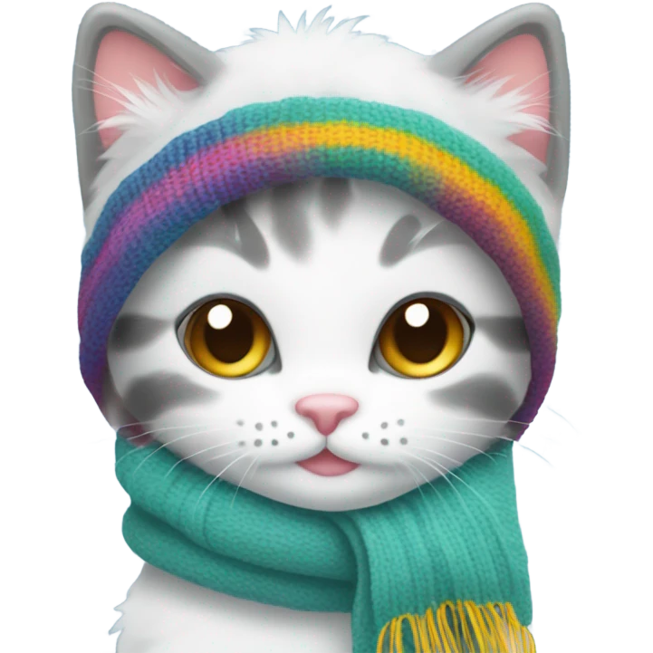 Snow covered kitten wearing mittens and a scarf emoji