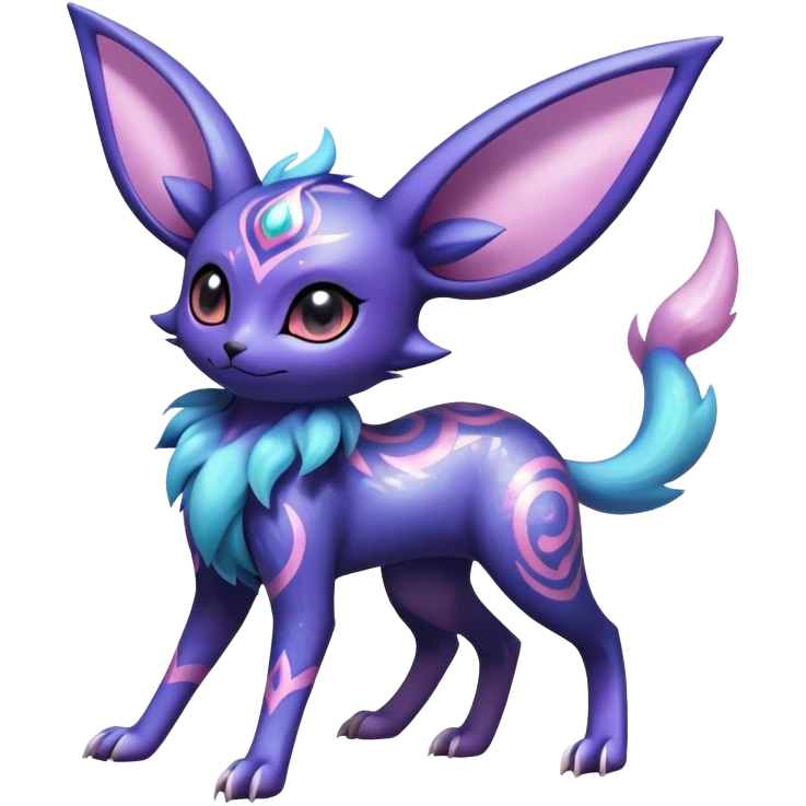 Shiny Exotic Badass Ethereal Royal Mysterious Gothic Noibat-Espeon-Umbreon-Sylveon-Pokémon-Fakémon-hybrid-creature (full body) with random pattern-markings emoji