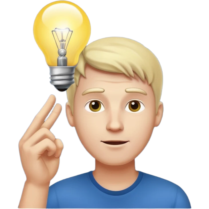 white man with light bulb over head, came up with idea emoji